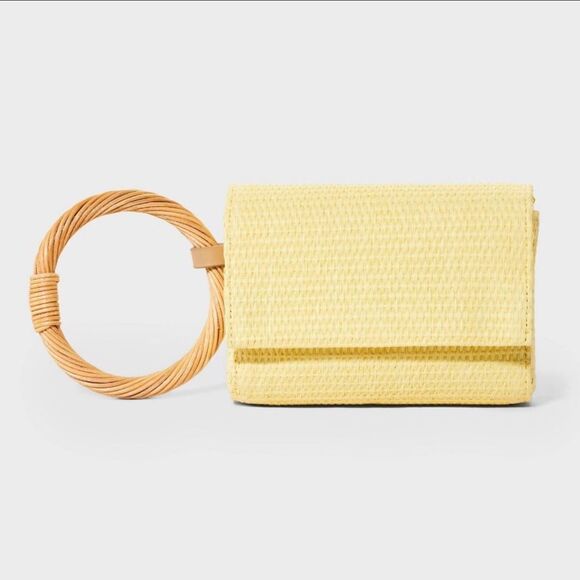 A New Day Women’s Yellow Straw Boho Bracelet Clutch Pouch Mini Bag - Picture 2 of 7